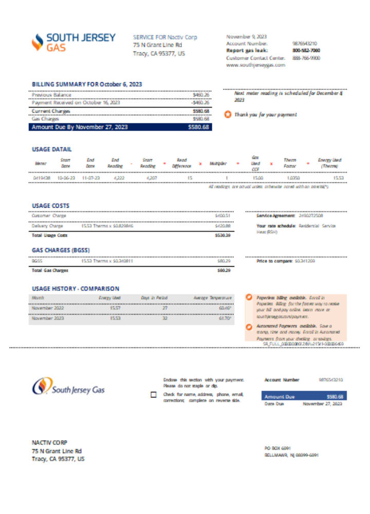 New Jersey Gas utility business bill, SCR PSD template